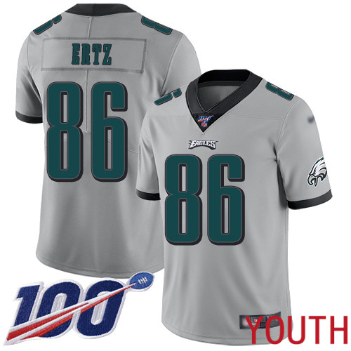 Youth Philadelphia Eagles #86 Zach Ertz Limited Silver Inverted Legend NFL Jersey 100th Season Football->youth nfl jersey->Youth Jersey
